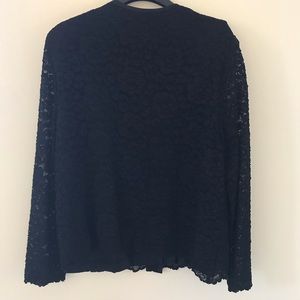 Vintage blouse Black with lace sleeves and buttons on front with padded shoulder